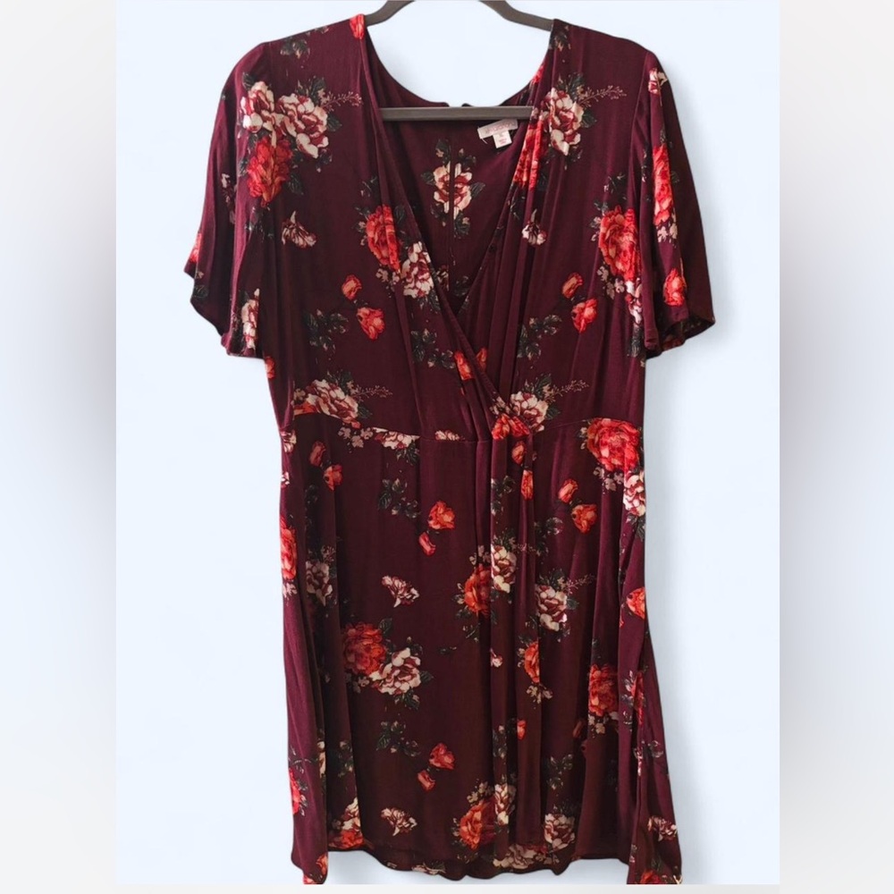 Xhilaration Burgundy Floral Midi Dress